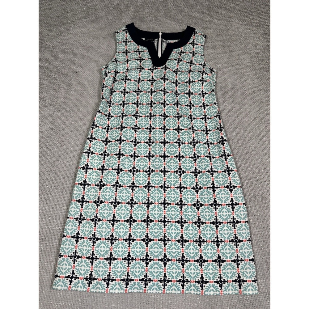 Talbots Dress Womens 6 Aqua Blue Linen Blend Geometric Sleeveless Beach Coastal